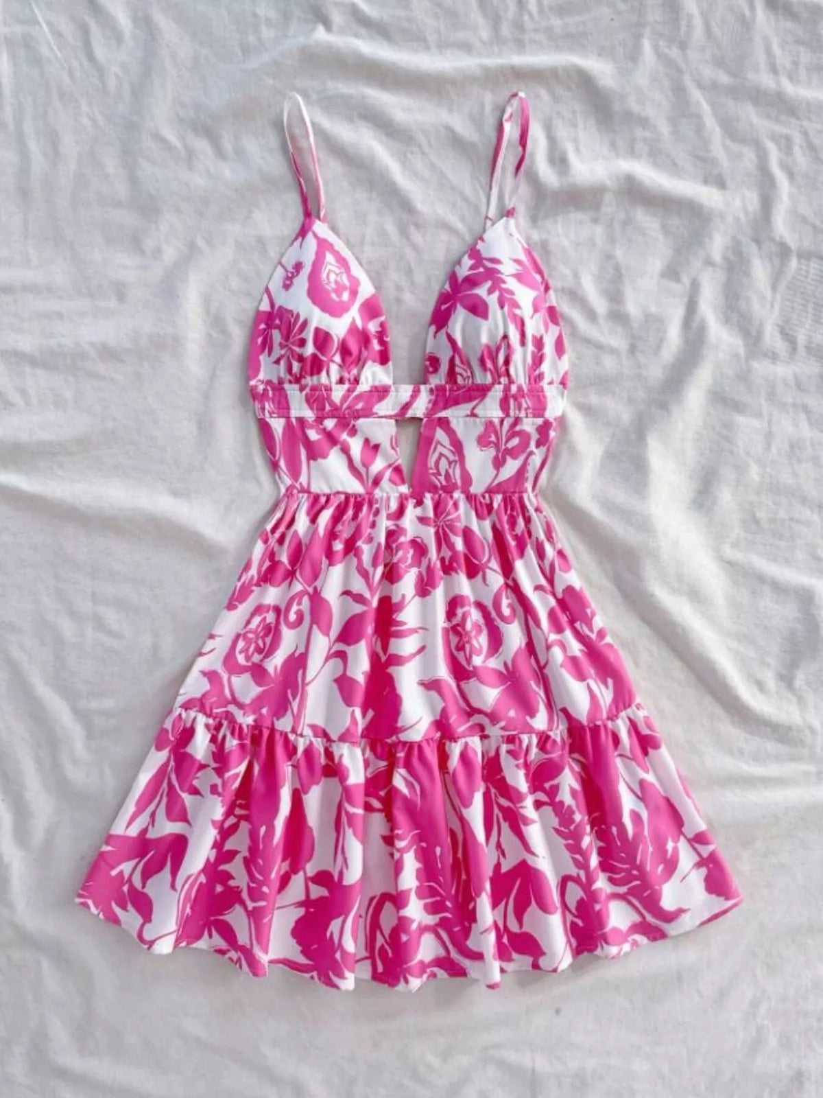 Fuchsia floral cutout mini dress side view