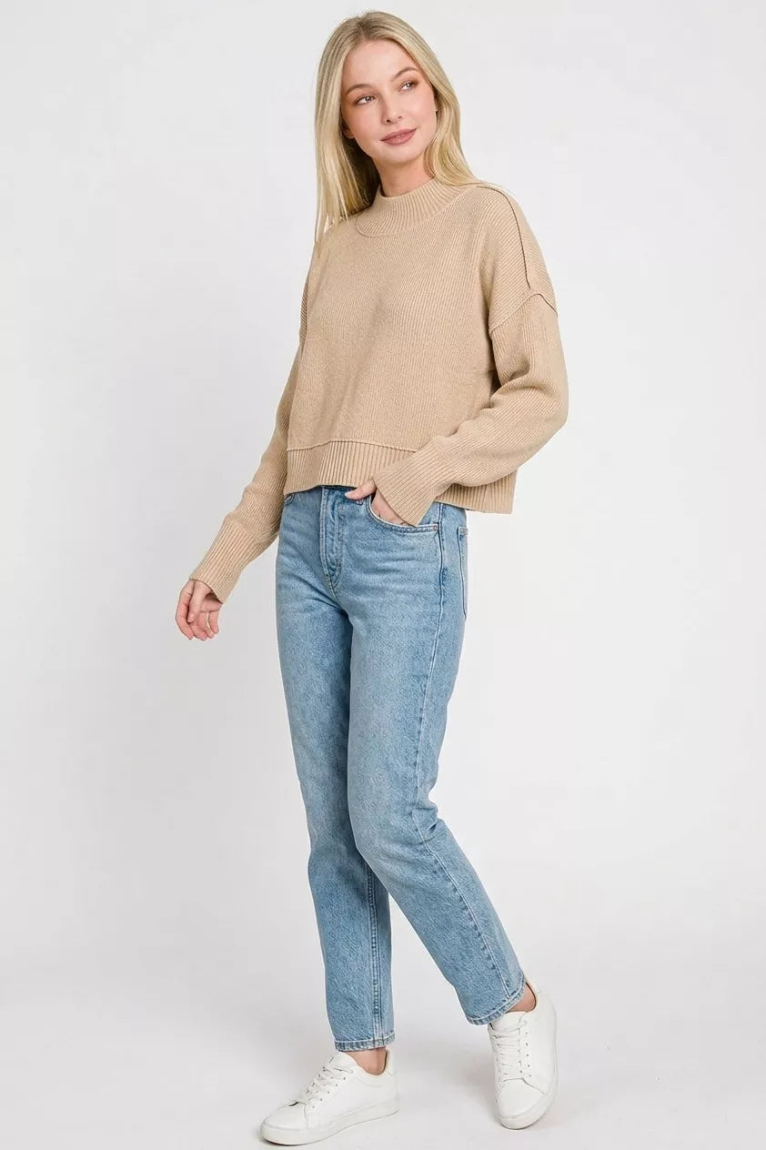 Mocha oversized sweater styled with jeans