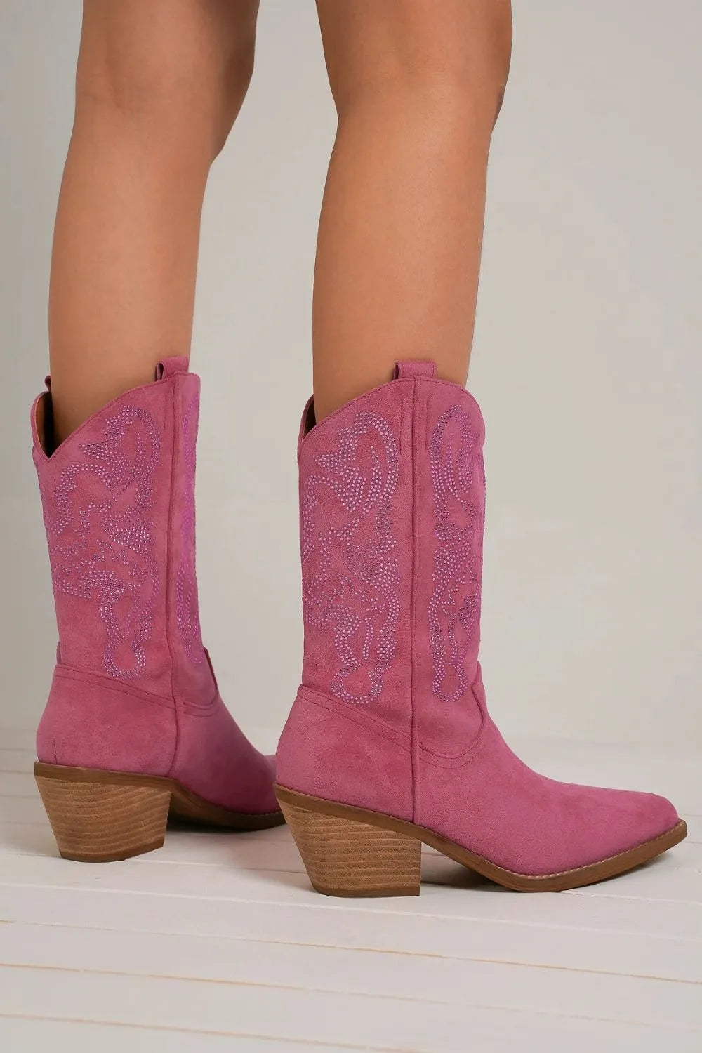Rhinestone Detail Point Toe Boots front view