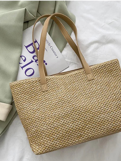 Solid Color Woven Tote Bag, view 6