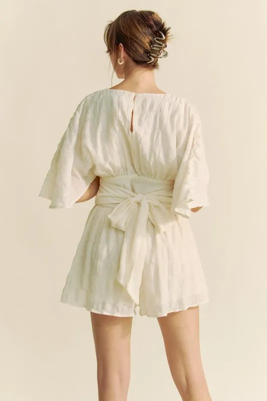Batwing Sleeve Waist Belt Romper side view