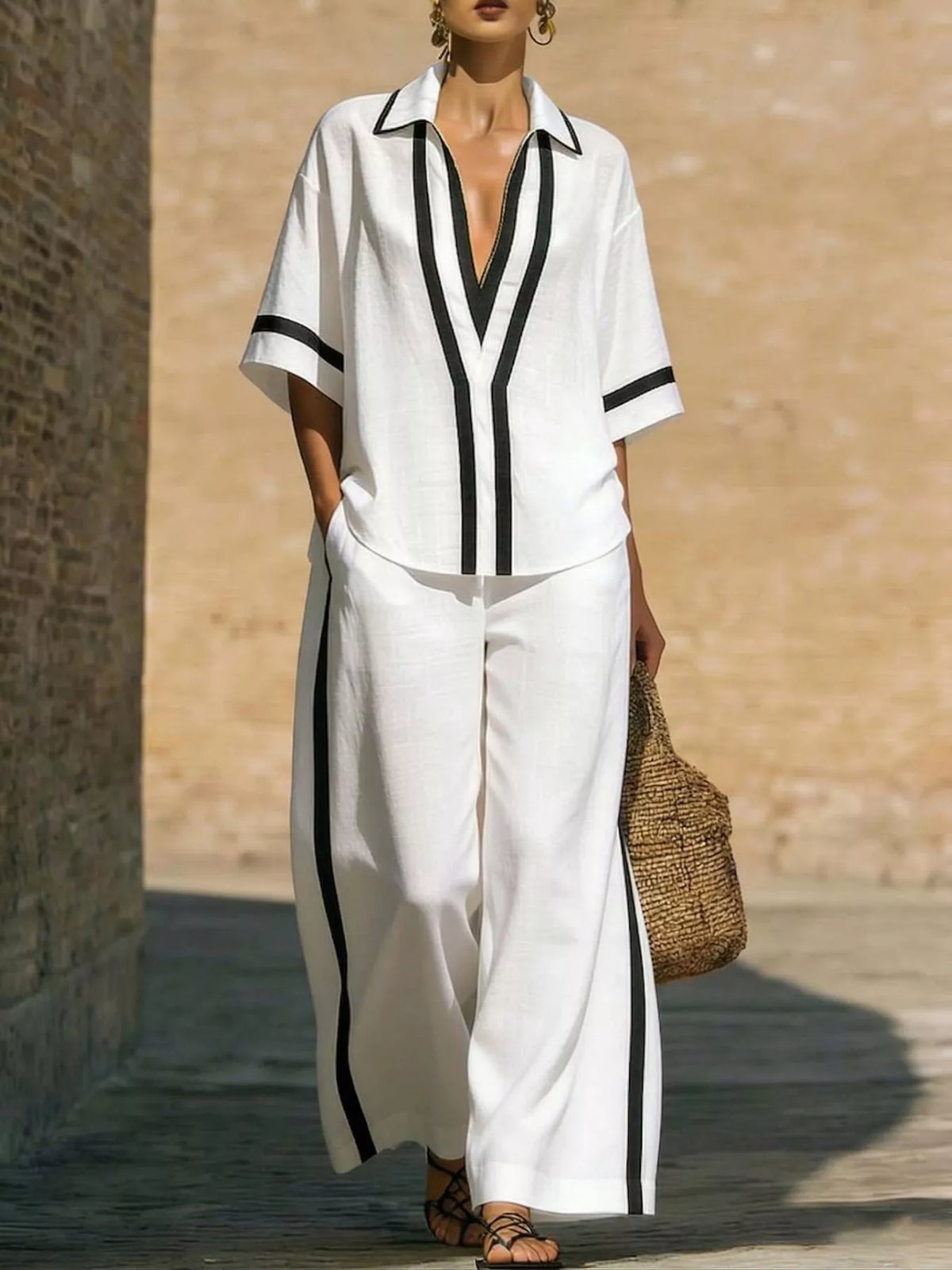 Top and pants set shown in a light colorway