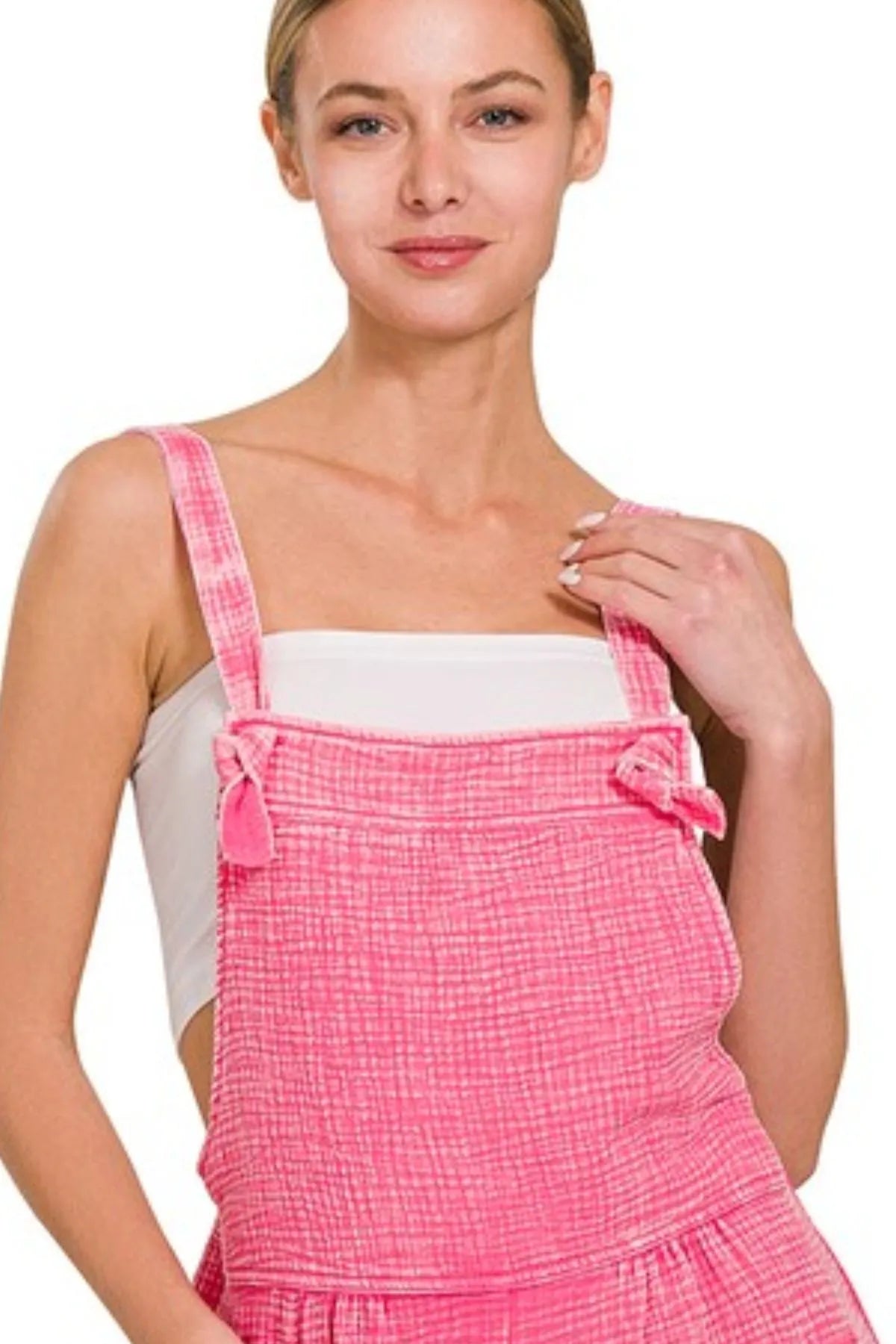 Woven Double Gauze Acid Washed Romper back view