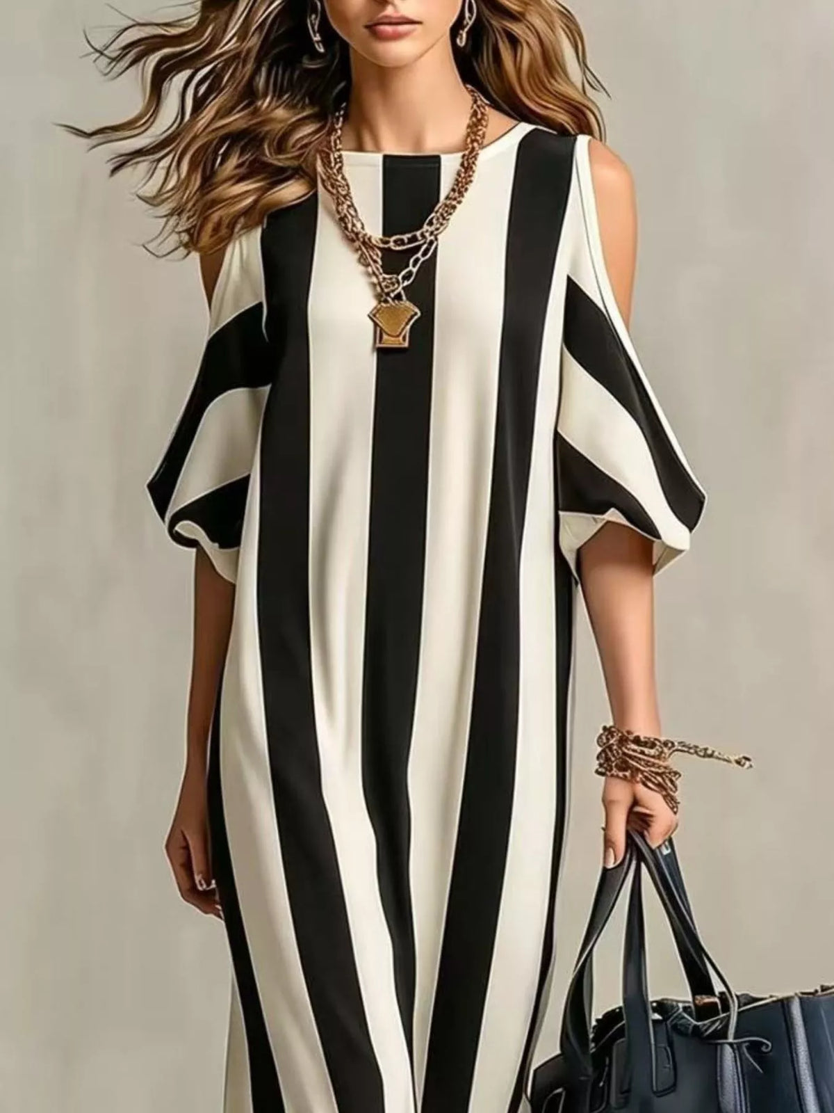 Long striped dress side view
