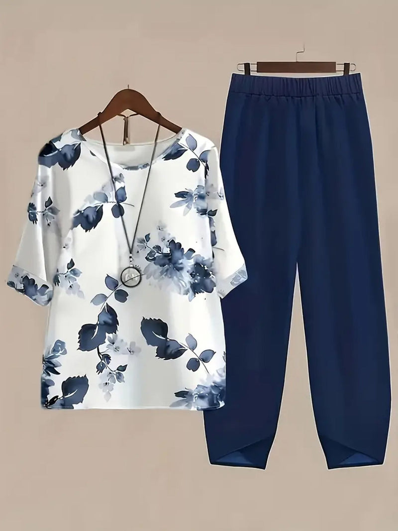 Printed half sleeve top and pants two piece set front view