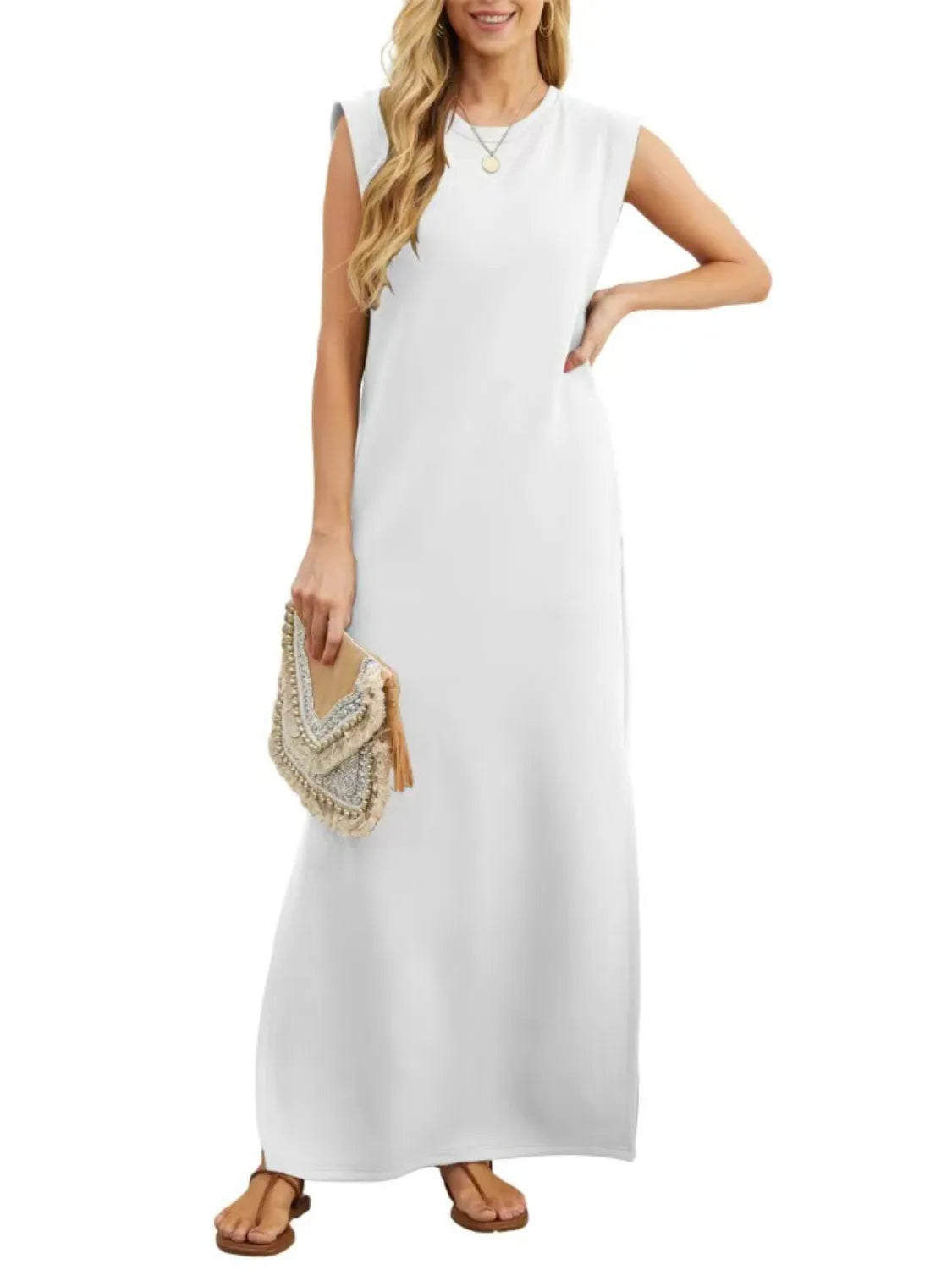 Slit Round Neck Sleeveless Maxi Tank Dress detail view 27