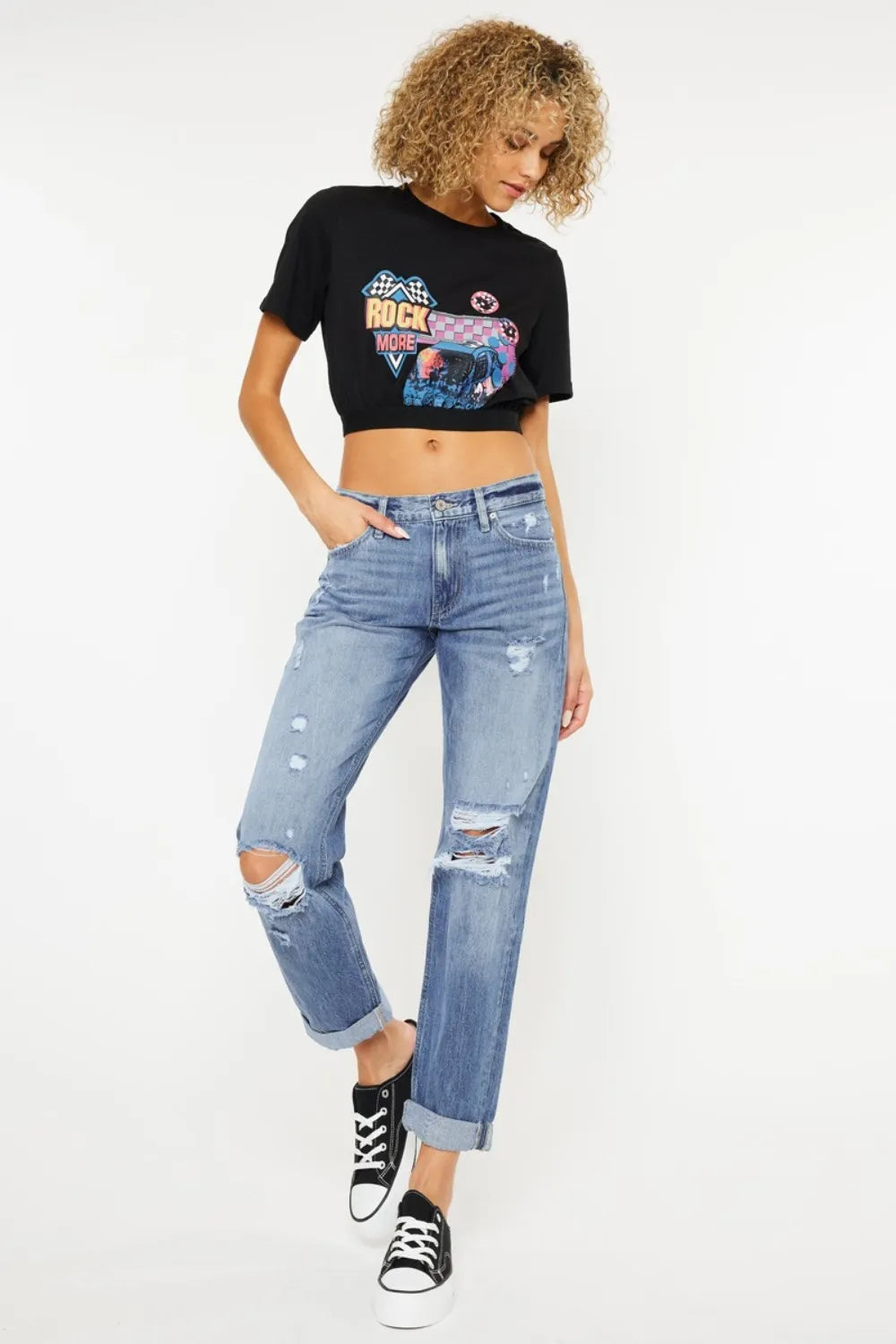 Kancan Mid Rise Distressed Straight Jeans - Fashorio