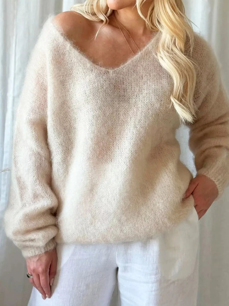 v neck dropped shoulder sweater front view
