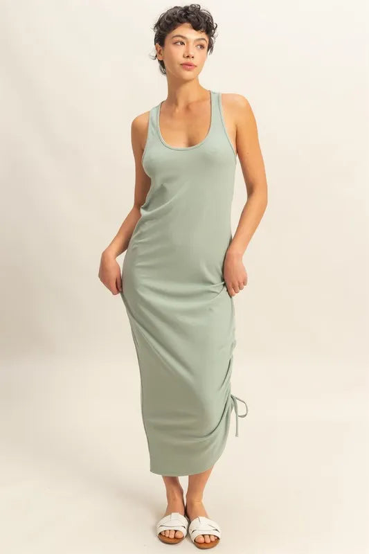 Scoop Neck Side Tie Detail Midi Dress