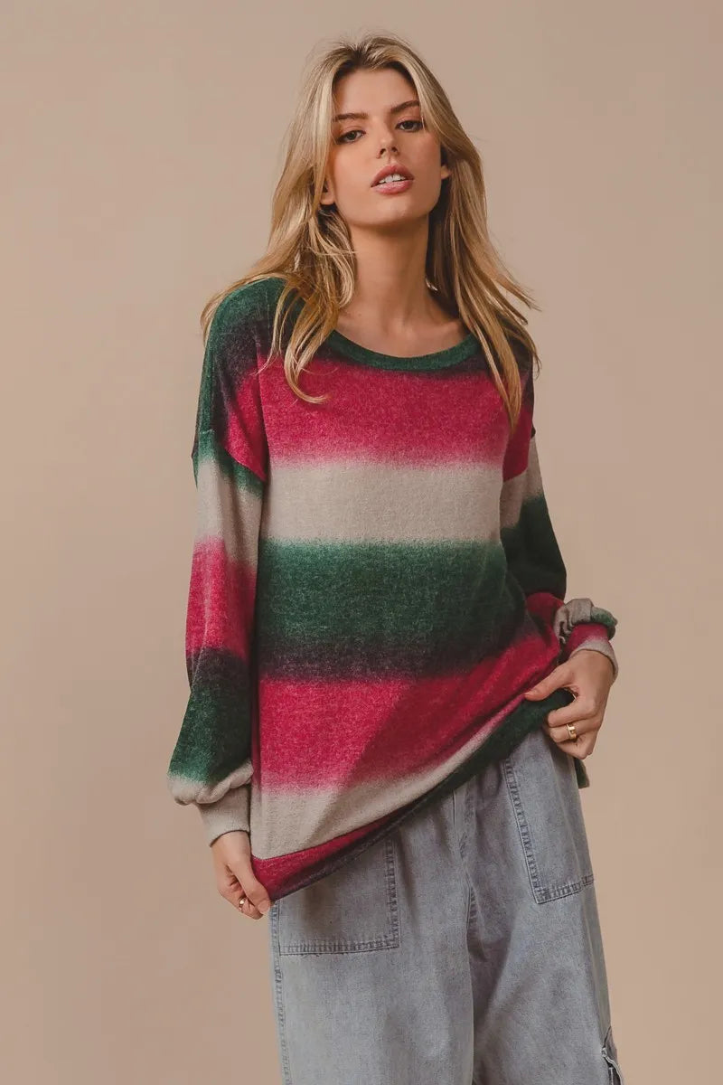 BiBi Striped Gradation Print Knit Top - Fashorio