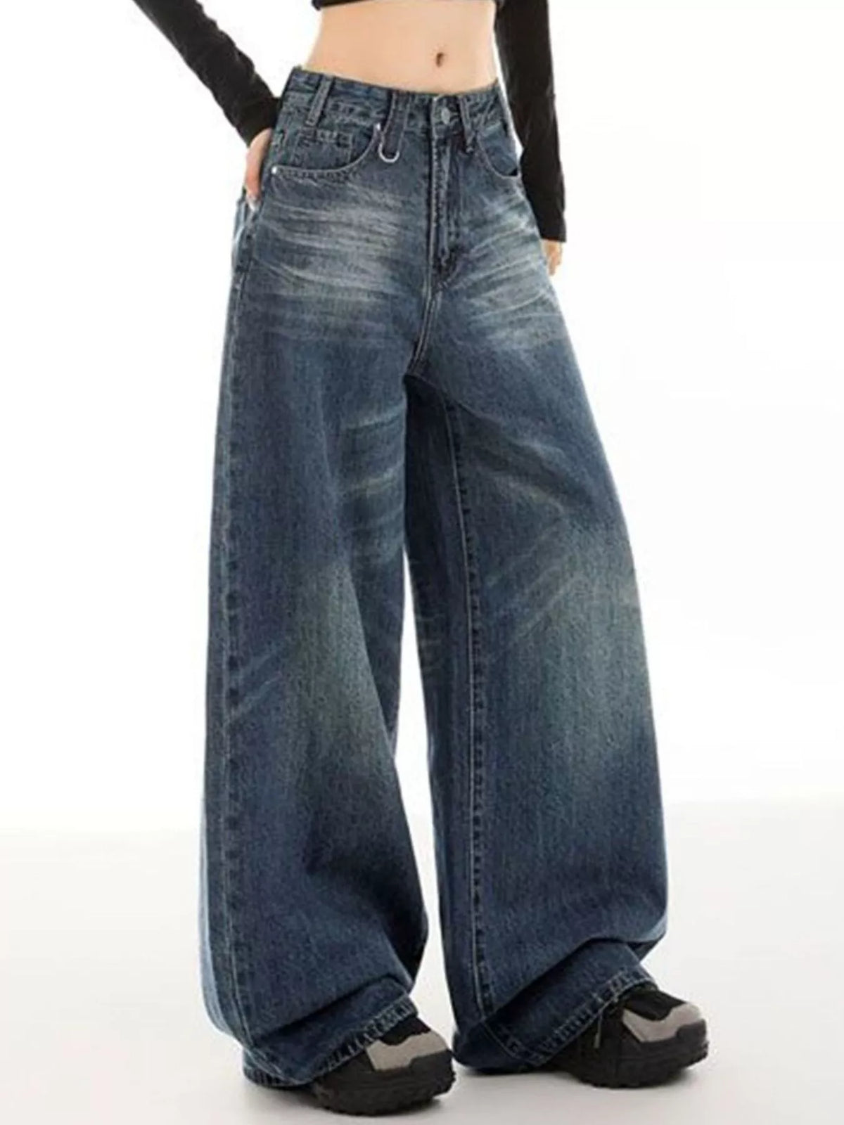 Back view of wide leg vintage denim