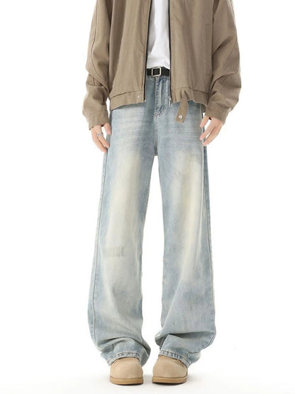Men's High Waisted Washed Wide Leg Jeans Blue - Fashorio