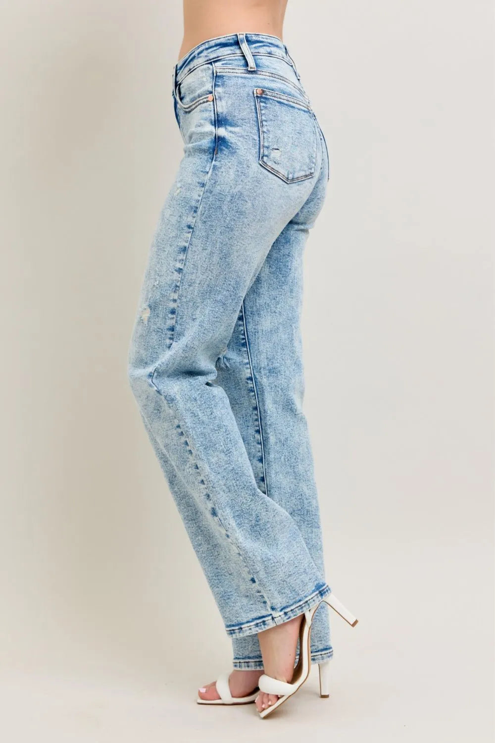 Judy Blue Full Size Hw Mineral Wash Destroy 90's Straight Jeans Plus Size - Fashorio