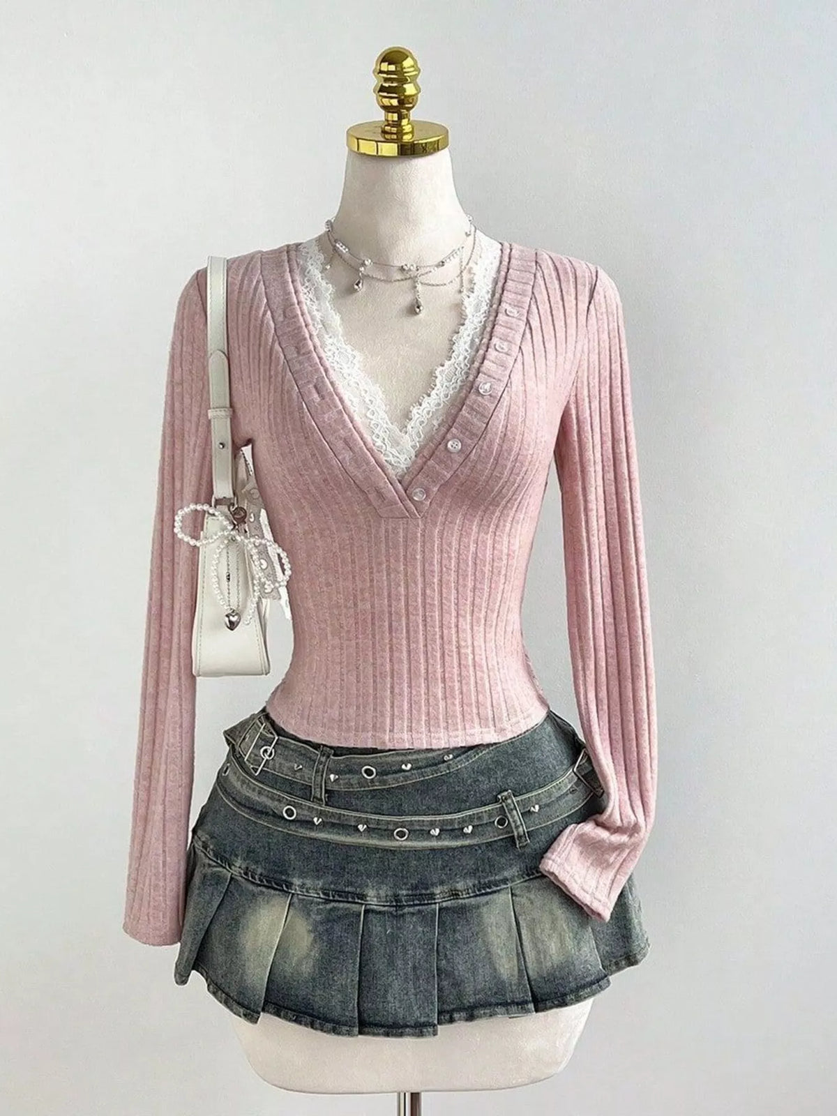 Long sleeve knit top shown in a third colourway