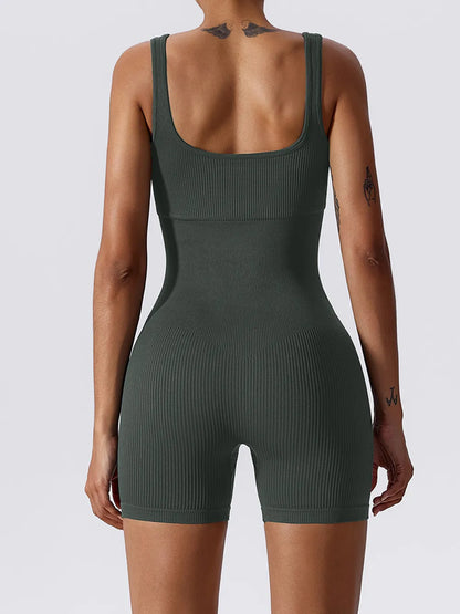 Basic Bae Ribbed Sleeveless Active Romper - Fashorio