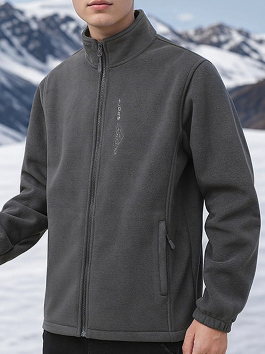 Men's Plus Size Zip Up Thermal Fleece Jacket Gray-green - Fashorio