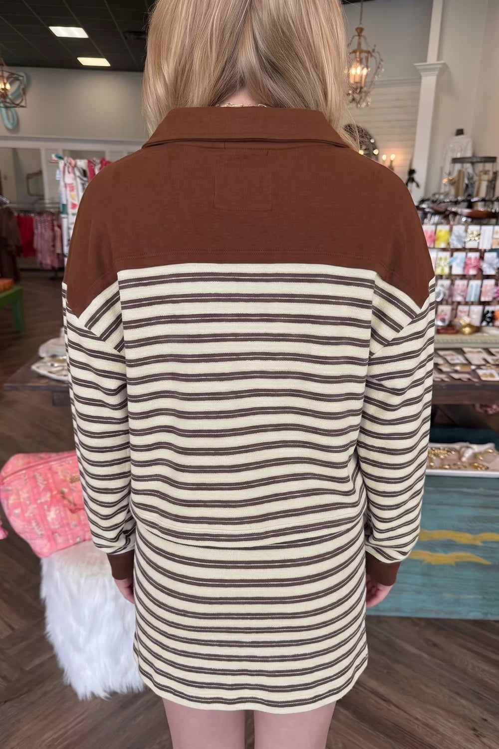 Drawstring mini skirt from the striped set
