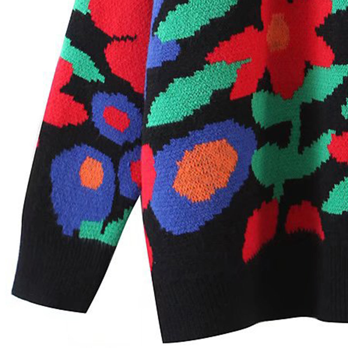 Floral Round Neck Drop Shoulder Sweater - Fashorio