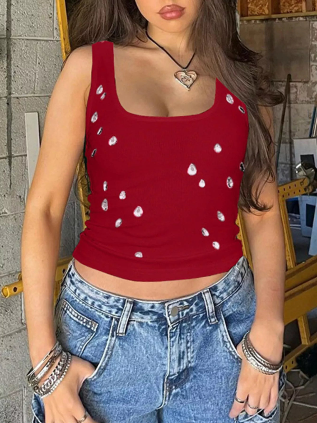 Colour range of the Sable rhinestone square neck tank