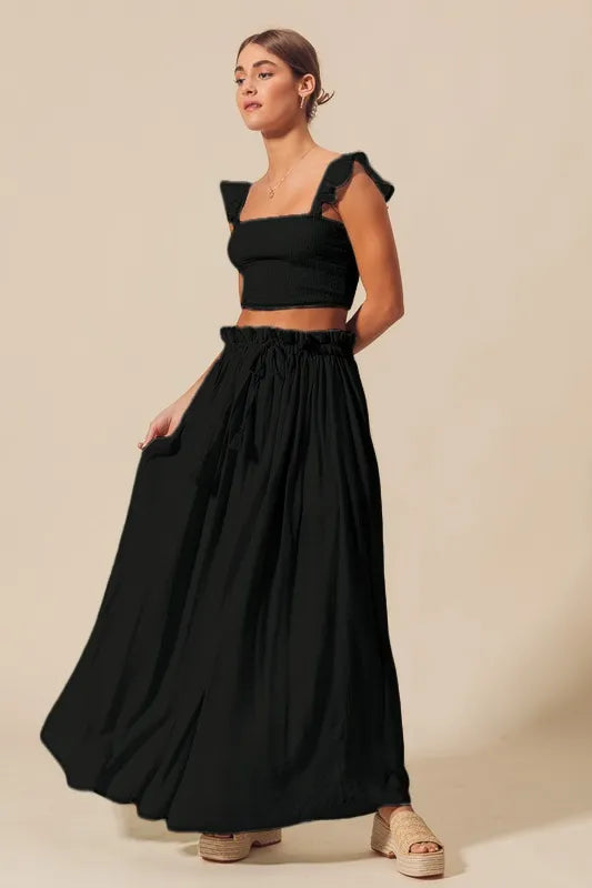 SO ME Smocked Top and Flowy Maxi Skirt Set - Fashorio