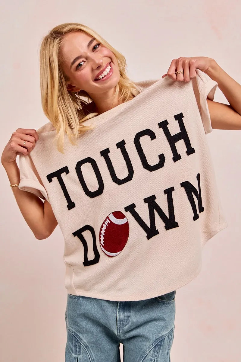 BiBi Game Day Touchdown Letter Patches Waffle Short Top - Fashorio