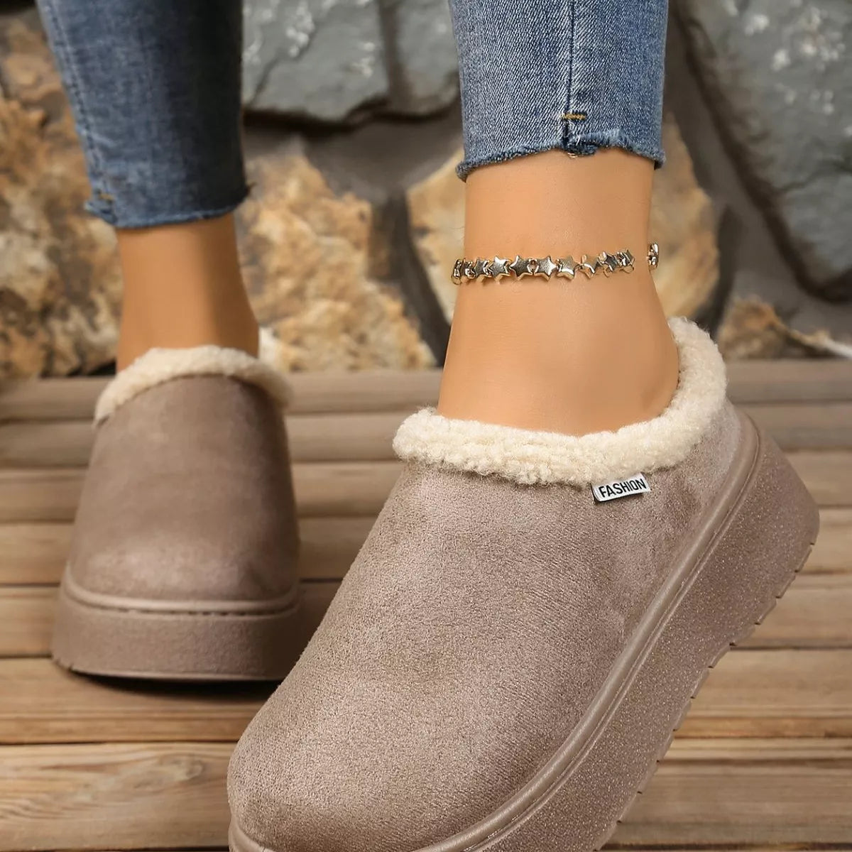 plush lined platform boots upper texture detail