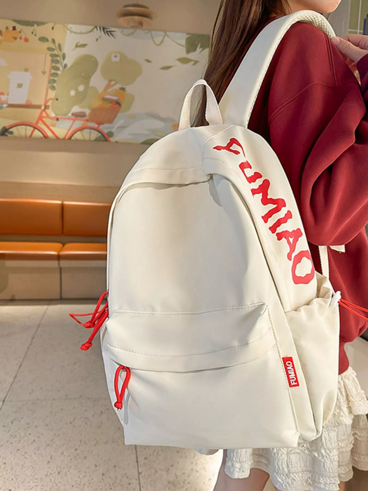 White casual nylon backpack interior compartment