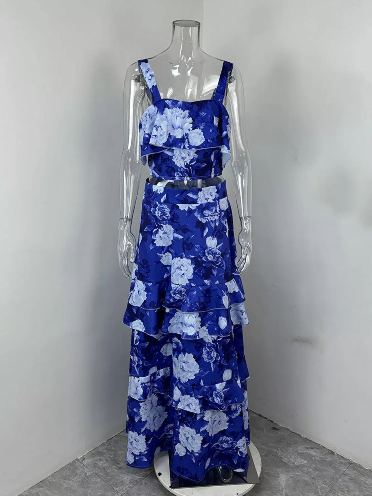 Floral tiered skirt set full length