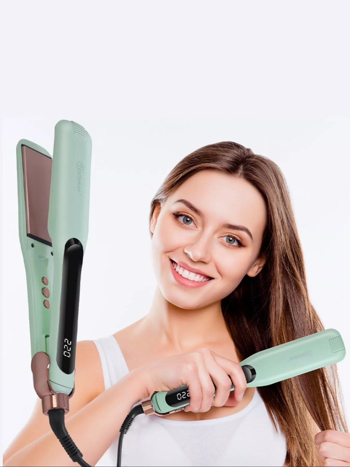 Adjustable temperature hair straightener side view