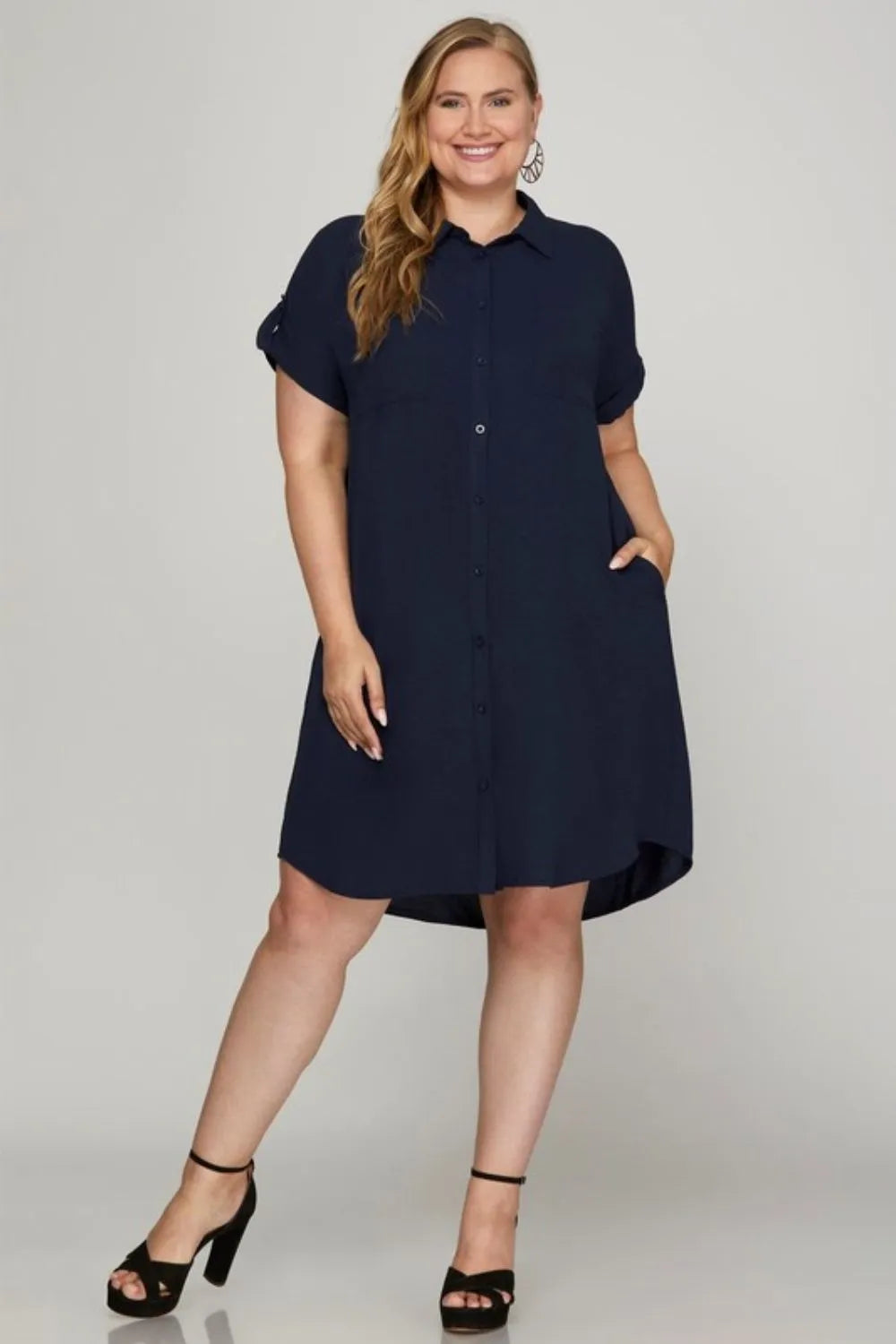 Button Down Short Sleeve Woven Shirt Dress side view