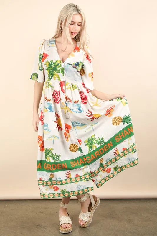 Button Down Printed Midi Dress side view