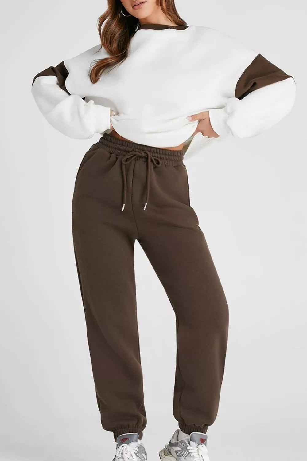 Drop Shoulder Loose Sweatshirt and Joggers Active Set side view