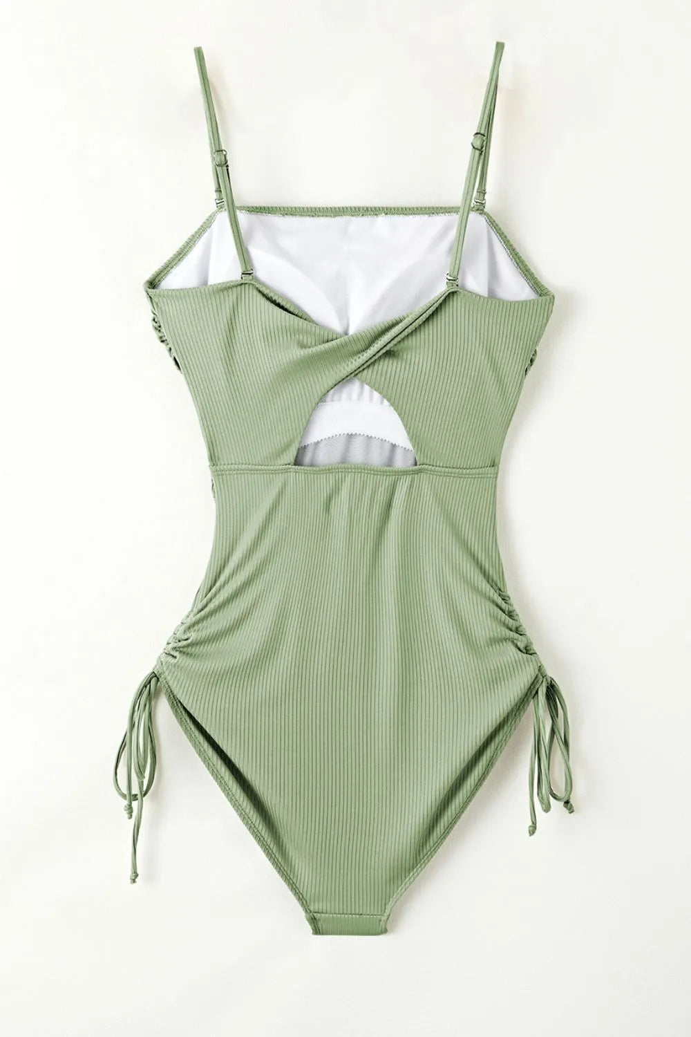 Ribbed Drawstring Sides Cutout One Piece Swimsuit - Fashorio