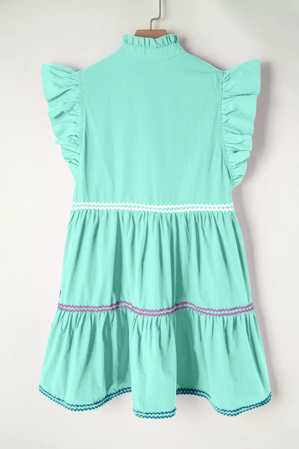 Ruffled cap sleeve mini dress worn with sandals