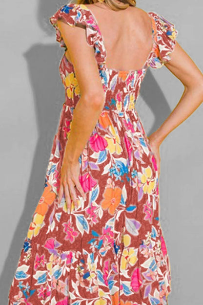Tiered Ruffled Printed Sleeveless Dress - Fashorio