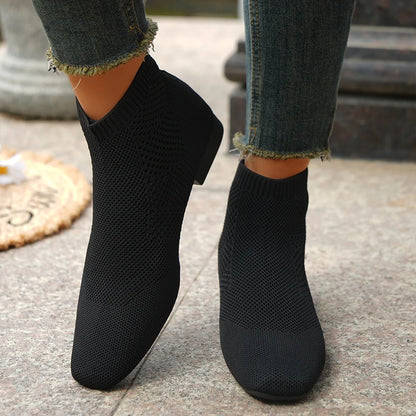 Mesh Knit Ankle Boots with Stretch Comfort Fit Black - Fashorio