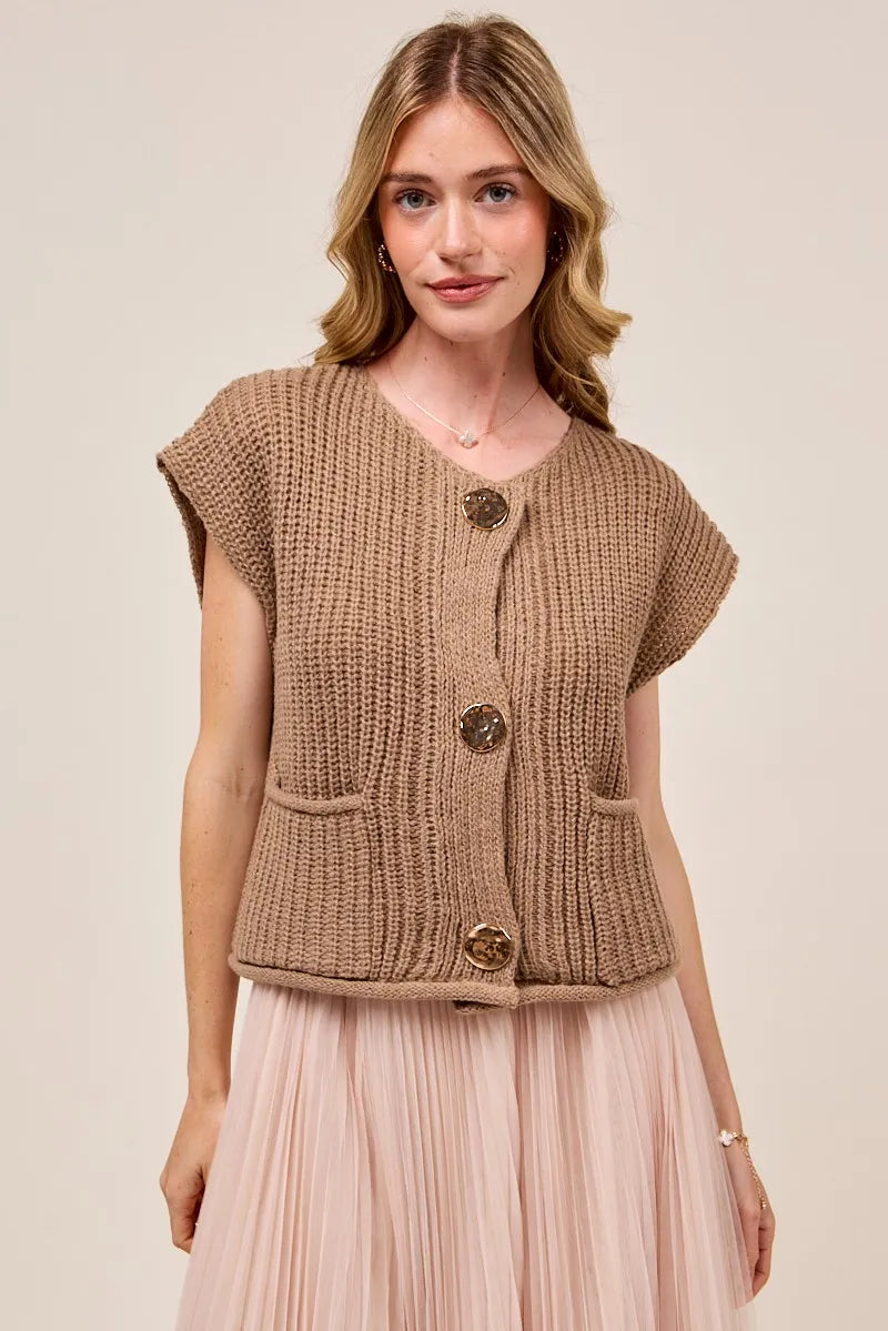 SO ME Big Metal Button Front Sweater Vest - Fashorio