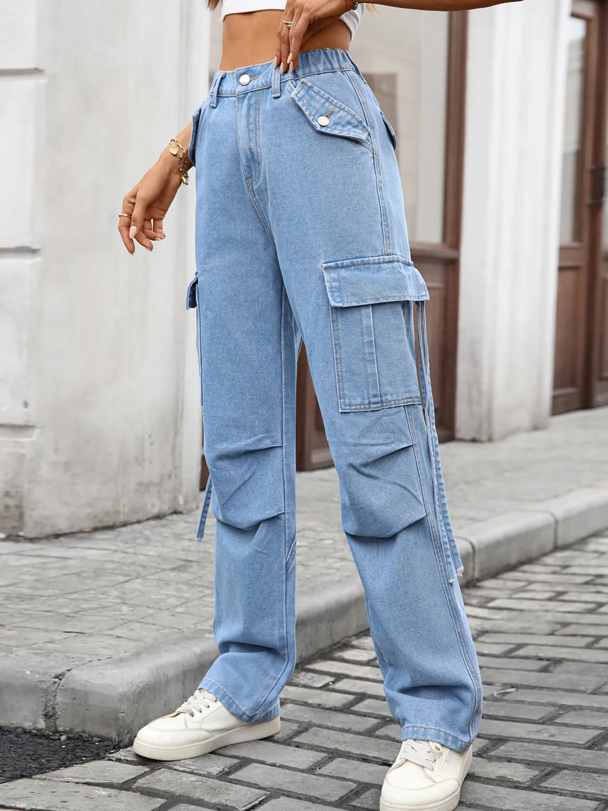 Cargo pocket detail on jeans