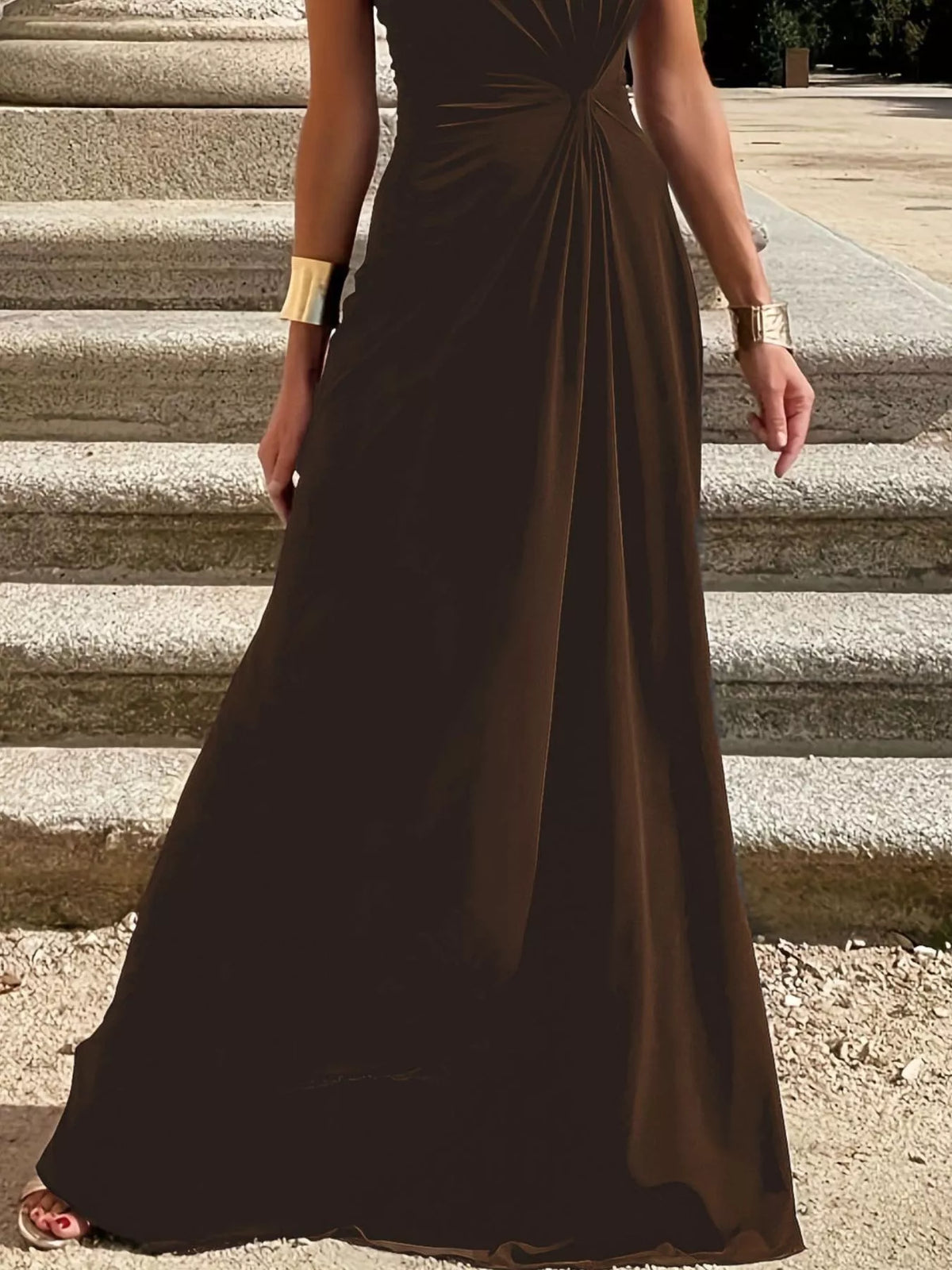 twisted round neck sleeveless maxi dress full length view 2