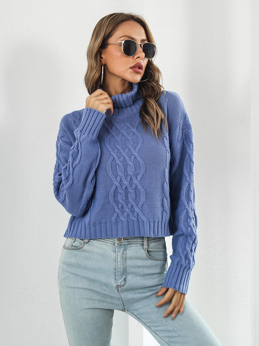 Turtleneck Dropped Shoulder Sweater - Fashorio