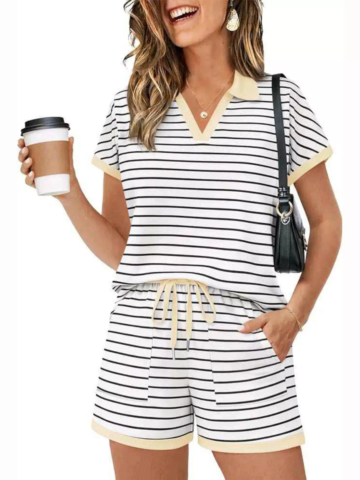 Sporty polo and shorts set full look