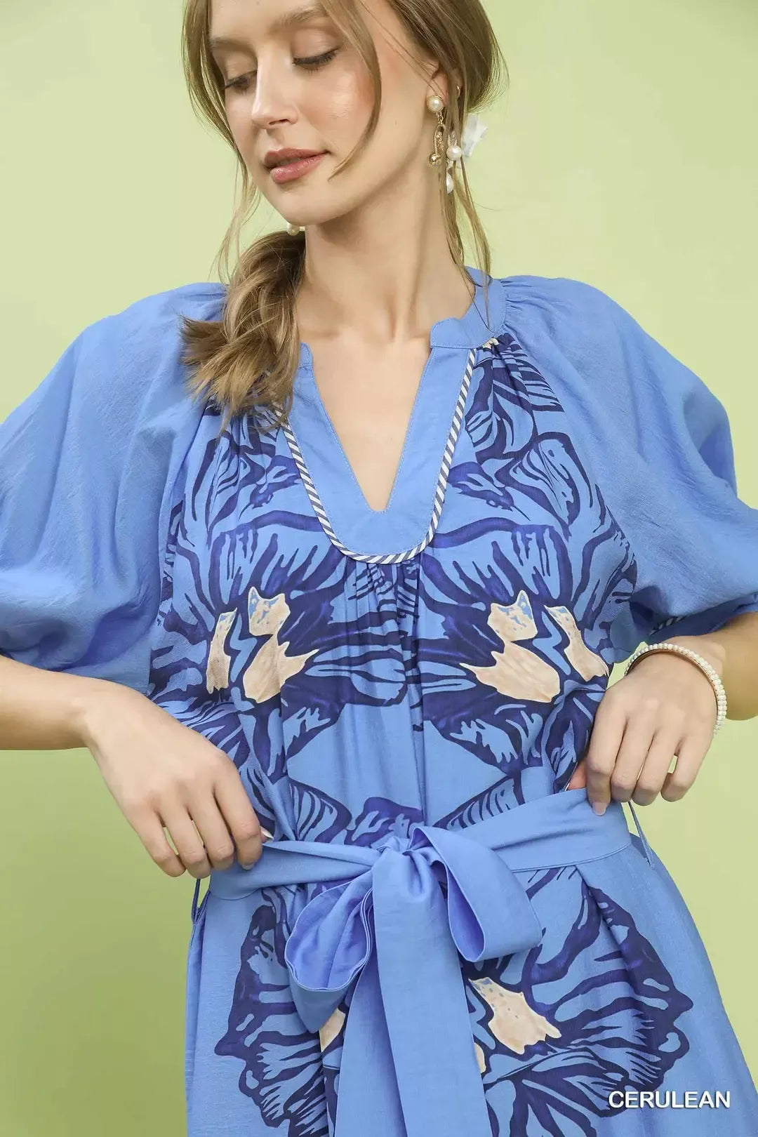 Floral Belted Midi Dress on model