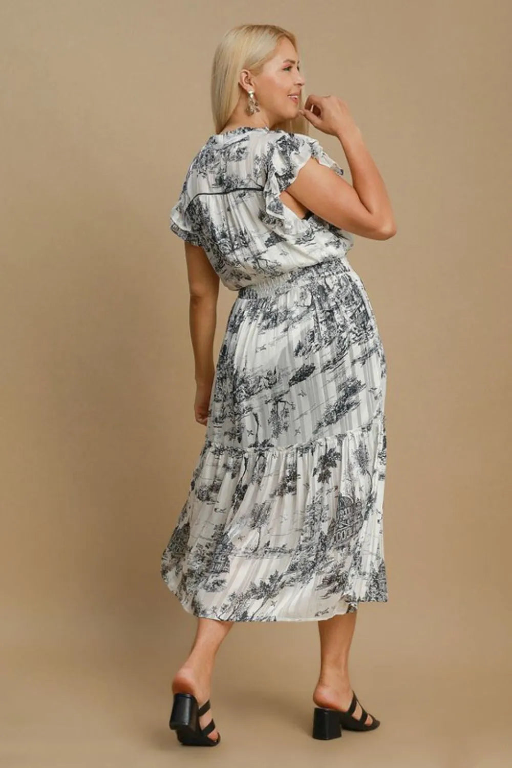 Two Tone Landscape Print Midi Dress side view