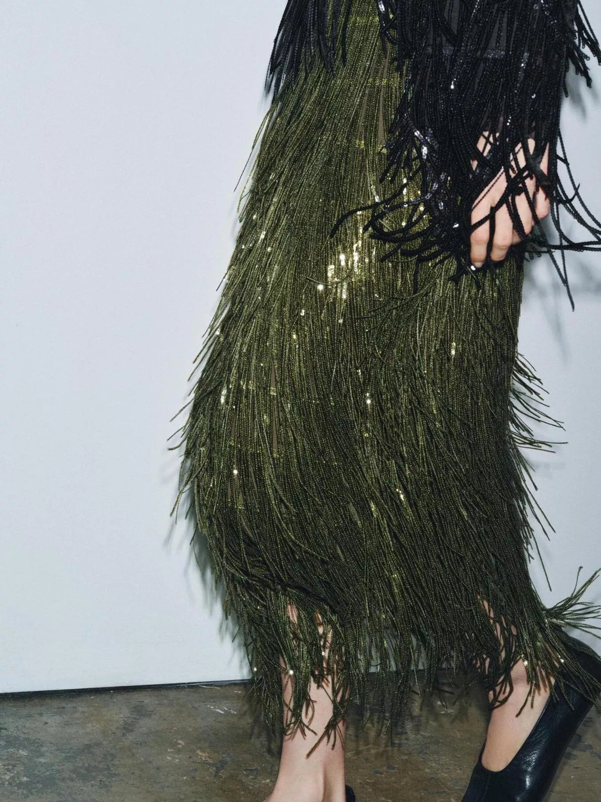 Tassel fringe shirt and skirt set full look
