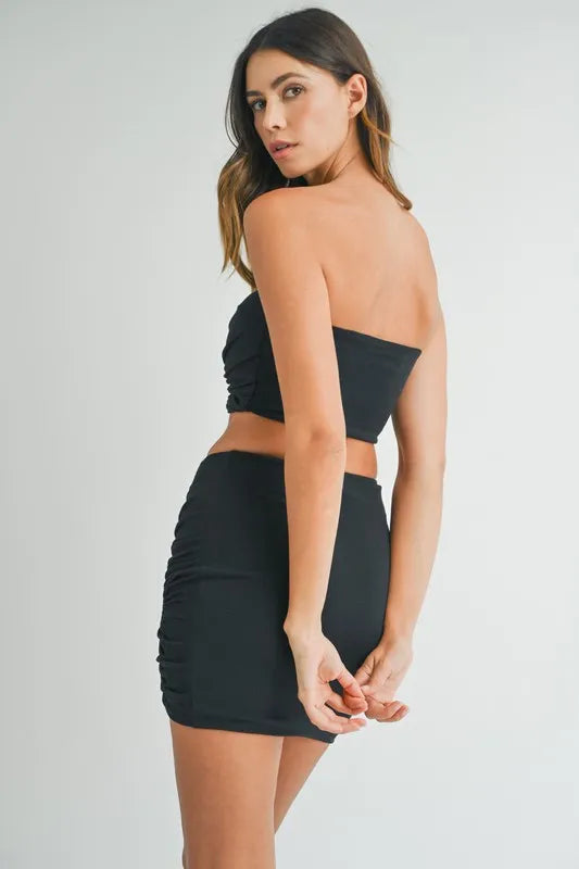 MABLE Ruched Tube Crop Top and Skirt Set - Fashorio
