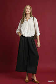 Umgee Elastic Waist Wide Leg Pants Black - Fashorio