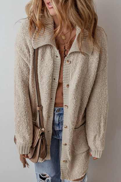 Pocketed Button Up Long Sleeve Cardigan - Fashorio