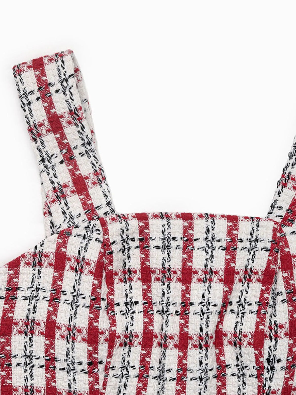 Plaid Tweed Square Neck Mini Dress in Scarlet view 7