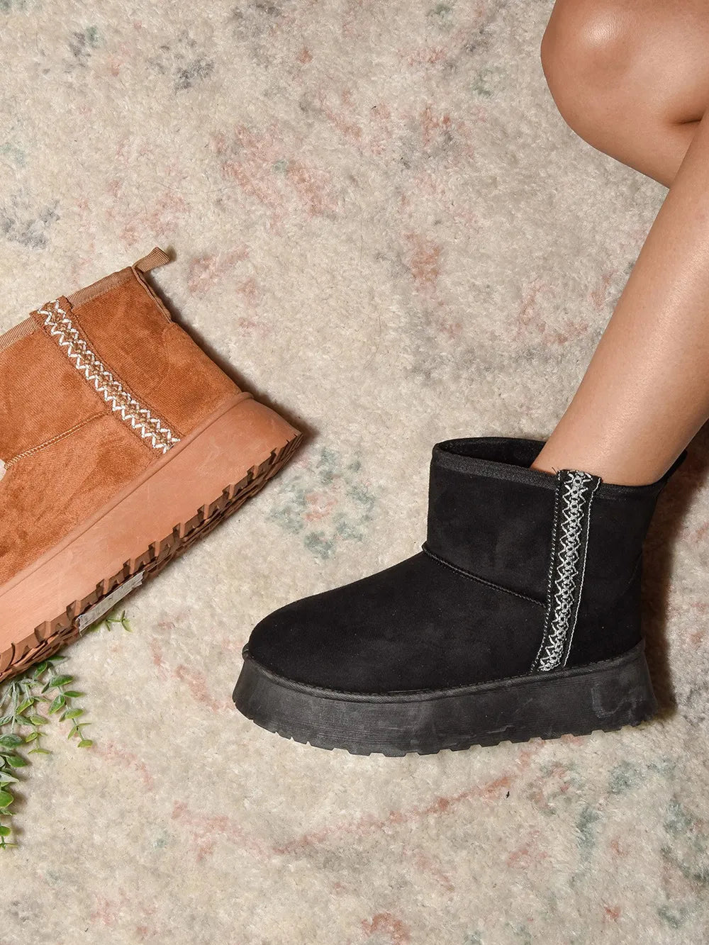 Black suede platform boots side profile