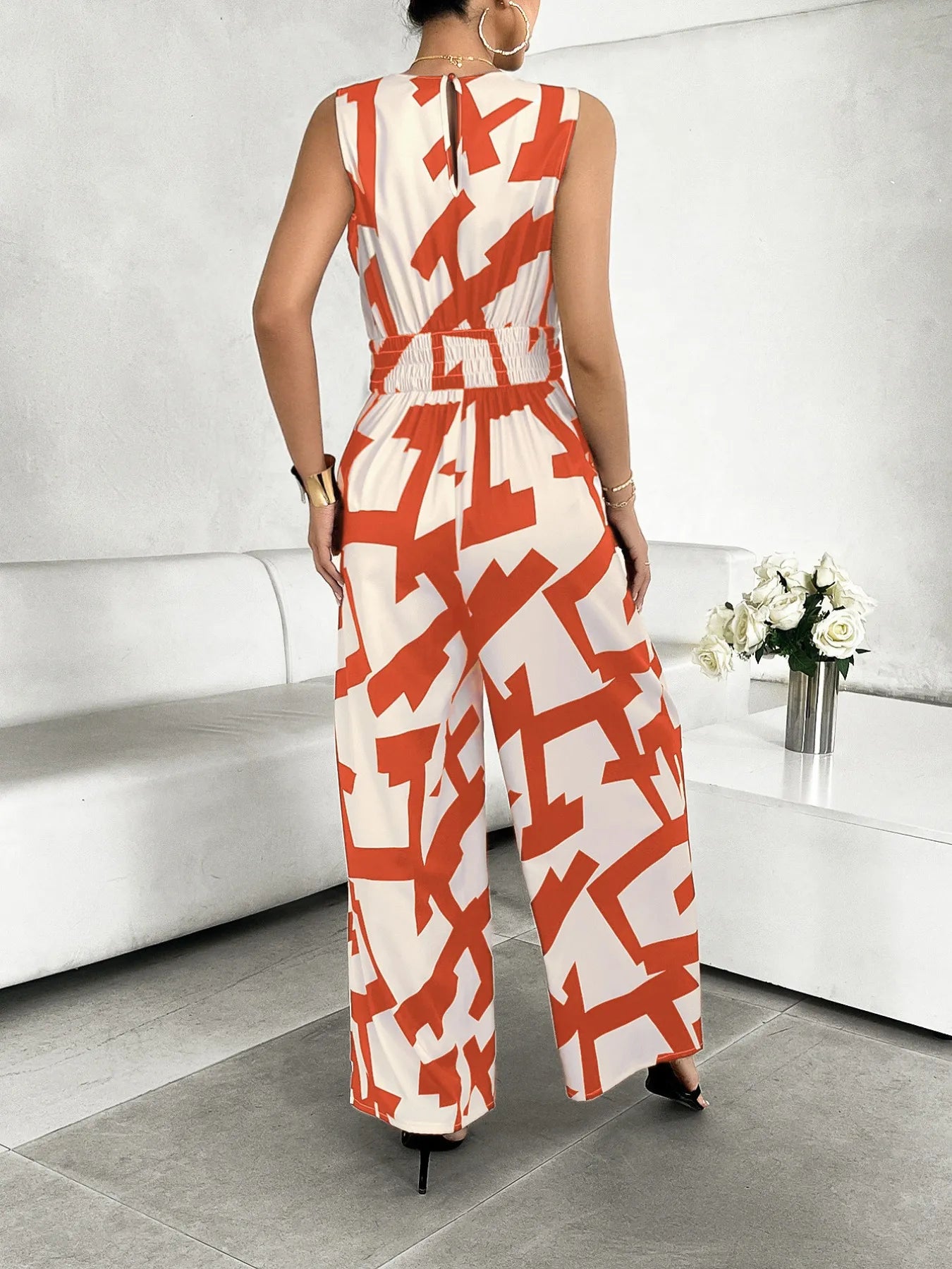 Printed Wide Leg Jumpsuit - Fashorio